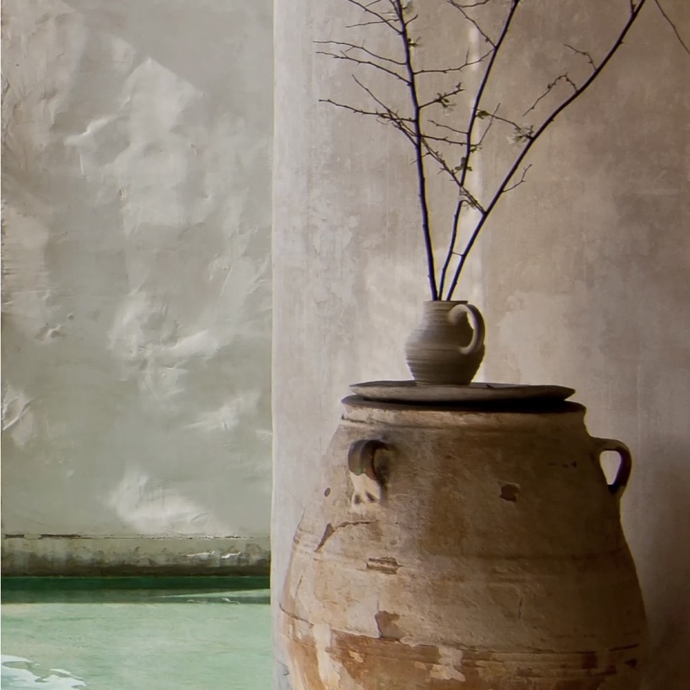 Rustic Beige Ceramic Vase with Handle